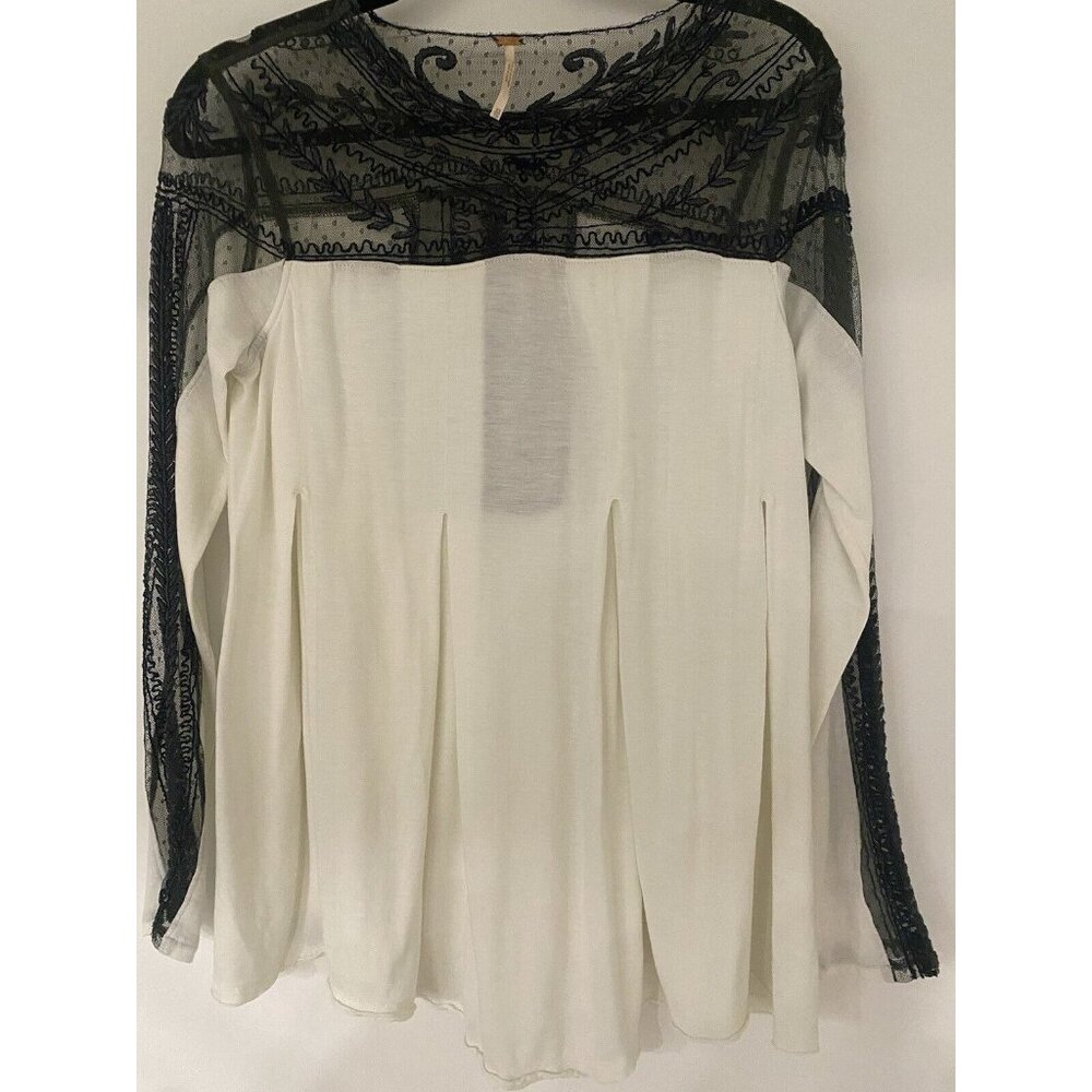 Free People Lace Top XS Ivory Long Sleeve Stretch Boho Fairy Oversized